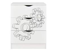 Leomark Commode en Bois avec 3 tiroirs - Roma - Meuble pour Chambre d'enfant, Meuble de Rangement, Hauteur: 78 cm, Impression UV: Roues dentées