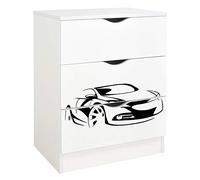 Leomark Commode en Bois avec 3 tiroirs - Roma - Meuble pour Chambre d'enfant, Meuble de Rangement, Hauteur: 78 cm, Impression UV: Car Sport
