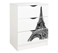 Leomark Commode en Bois avec 3 tiroirs - Roma - Meuble pour Chambre d'enfant, Meuble de Rangement, Hauteur: 78 cm, Impression UV: Tour Eiffel