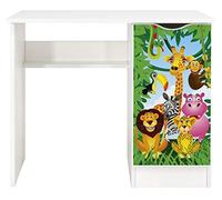 Leomark Confortable Bureau pour Enfants avec étagère - Roma - Blanc Meuble pour Chambre d'enfant, Equipement de Salle, Style scandinave, Hauteur: 77 cm (Animaux)