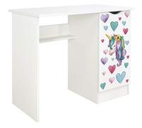 Leomark Confortable Bureau pour Enfants avec étagère - Roma - Blanc Meuble pour Chambre d'enfant, Equipement de Salle, Style scandinave, Hauteur: 77 cm (Licorne)
