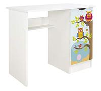 Leomark Confortable Bureau pour Enfants avec étagère - Roma - Blanc Meuble pour Chambre d'enfant, Equipement de Salle, Style scandinave, Hauteur: 77 cm (Hiboux)