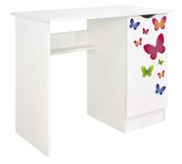 Leomark Confortable Bureau pour Enfants avec étagère - Roma - Blanc Meuble pour Chambre d'enfant, Equipement de Salle, Style scandinave, Hauteur: 77 cm (Papillons)