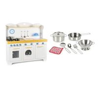 Leomark Cuisine en Bois Saint-Tropez avec Pots en Métal et Accessoires H107x106x32cm Une Aventure Culinaire pour Enfants Accessoires Réalistes Jeu Créatif Horloge, Four, Lave-Linge et Lave-Vaisselle!
