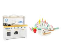 Leomark Cuisine en Bois Saint-Tropez avec Un Gâteau d'anniversaire H107x106x32cm Une Aventure Culinaire pour Enfants Accessoires Réalistes Jeu Créatif Horloge, Four, Lave-Linge et Lave-Vaisselle!