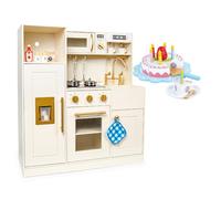 Leomark Cuisine Jouet en Bois Interactive avec lumière et Son, cuisinière + Micro-Ondes + évier 89 cm + Accessoires (Roma+gâteau)