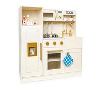 Leomark Cuisine Jouet en Bois Interactive avec lumière et Son, cuisinière + Micro-Ondes + évier 89 cm + Accessoires (Roma)