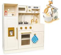 Leomark Cuisine Jouet en Bois Interactive avec lumière et Son, cuisinière + Micro-Ondes + évier 89 cm + Accessoires (Roma+Robot)