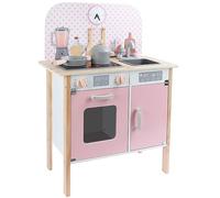 Leomark Cuisine pour enfants en bois, jouet pour enfants, jeu avec accessoires à partir de 3 ans, four, évier, horloge, pots, cuisines pour chef, Menfi couleur rose 60 x 29,5 x 81 (A) cm