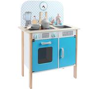 Leomark cuisine pour enfants en bois, jouet pour enfants, jeu avec accessoires dès 3 ans, four, évier, horloge, casseroles, cuisines pour Chef, Menfi couleur Bleu Dimensions: 60 x 29,5 x 81 cm