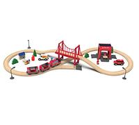 Leomark Jeu de Train Circuit Train en Bois avec équipe de Secours + Locomotive commandée Jeu de Construction