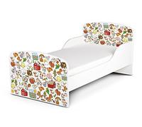 Leomark Moderne Lit d'enfant Toddler avec Matelas Couleur Blanc Motif: Animaux à La Ferme Chambre pour Les Enfants Meubles pour Enfants Confortable Fonctionnel Lit Simple Zone de Couchage 70/140 cm