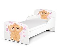 Leomark Moderne Lit d'enfant Toddler avec Matelas Couleur Blanc Motif: de l'ours Amis Bears Chambre pour Les Enfants Meubles pour Enfants Confortable Fonctionnel Lit Simple Zone de Couchage 70/140 cm