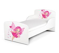 Leomark Moderne Lit d'enfant Toddler avec Matelas Couleur Blanc Motif: La Fé Chambre pour Les Enfants Meubles pour Enfants Confortable Fonctionnel Lit Simple Zone de Couchage 70/140 cm