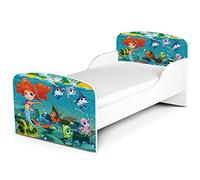 Leomark Moderne Lit d'enfant Toddler avec Matelas Couleur Blanc Motif: La Petite Sirene et Amis Meubles pour Enfants Confortable Fonctionnel Lit Simple Zone de Couchage 70/140 cm