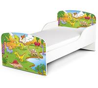 Leomark Moderne Lit d'enfant Toddler avec Matelas - Dino - Chambre pour Les Enfants, Meubles Confortable Fonctionnel, Lit Simple, Zone de Couchage 70/140 cm