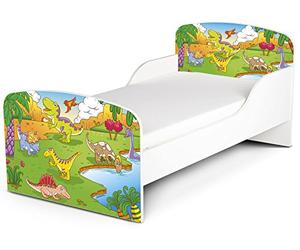 Leomark Moderne Lit d'enfant Toddler avec Matelas - Dino - Chambre pour Les Enfants, Meubles Confortable Fonctionnel, Lit Simple, Zone de Couchage 70/140 cm