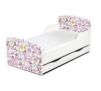 Leomark Moderne Lit d'enfant Toddler avec Matelas et Un Tiroir Couleur Blanc Motif: Les Rêves de la Princesse Meubles pour Enfants Confortable Fonctionnel Lit Simple Zone de Couchage 70/140 cm
