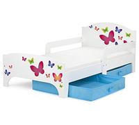 Leomark Moderne Smart Lit d'Enfant Toddler 140x70 Motif: Papillons Confortable Fonctionnel Lit Simple Avec Un Tiroir Lit Pour Enfant Avec Rangement et Matelas (140x70 cm) Grand Tiroir En Textile 2 Pièces