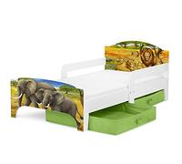 Leomark Smart Moderne Lit d'enfant Toddler 140x70 - Blanche Lit Simple avec Un Tiroir, Lit pour Enfant avec Rangement et Matelas, Tiroir en Textile 2 Pièces