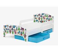 Leomark Smart Moderne Lit d'enfant Toddler 140x70 - Blanche Lit Simple avec Un Tiroir, Lit pour Enfant avec Rangement et Matelas, Tiroir en Textile 2 Pièces