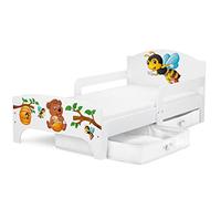 Leomark Smart Moderne Lit d'enfant Toddler 140x70 - Blanche Lit Simple avec Un Tiroir, Lit pour Enfant avec Rangement et Matelas, Tiroir en Textile 2 Pièces