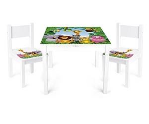 Leomark Yeti Table et 2 chaises Enfant Chambre Bébé Table pour Enfants Meuble Chaise Petit Bureau Dimensions: L 60 x L 60 x H 49 Couleur Blanc avec Motif Animaux
