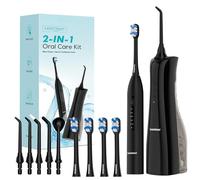 Leominor Ensemble hydropulseur et brosse à dents électrique 2 en 1 pour usage familial - Kit de soins bucco-dentaires portable avec plusieurs modes, grand réservoir d'eau, ensemble de brossage des