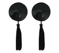 LEOMOSTE Cache-tétons adhésifs réutilisables en silicone avec pompons pour soutien-gorge, noir, taille unique