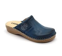LEON 360 Sabots Mules Chaussons Chaussures en Cuir Femme Dames, Bleu, EU 40