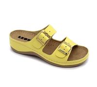 LEON 908 Sandales Sabots Mules Chaussons Chaussures en Cuir, Femme, Jaune, EU 39