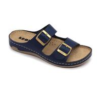 LEON 955 Sandales Sabots Mules Chaussons Chaussures en Cuir, Femme, Bleu, EU 37