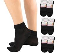 LEON D'ORO Chaussettes blanches pour femme, 100 % coton, chaussettes légères avec revers pour femme, fabriquées en Italie, 656, 6 paires, noir, 38-41