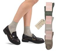 LEON D'ORO Chaussettes côtelées avec cachemire Chaussettes femme Cachemire Light Chaudes Made in Italy, ASS BOSCO 3 paires, Taille unique