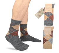 LEON D'ORO Chaussettes en cachemire pour homme en laine et cachemire thermiques d'hiver fabriquées en Italie, idée cadeau de Noël, losange ASS2, 40-45