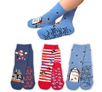 LEON D'ORO Chaussettes enfant antidérapantes en coton 3 paires chaussettes enfant abs école maison gonflables, fabriquées en Italie, ASS2 3 paires, 35-40