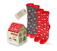 LEON D'ORO Chaussettes femme chaudes en coton, chaussette femme Noël, chaussettes courtes pour femme de Noël avec boîte cadeau Made in Italy, ASS3, 35-41