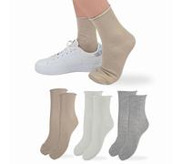 LEON D'ORO Chaussettes Femme Coton Sans Élastique 6 Paires Chaussettes Mode Chaussettes Fantaisie Chaussettes Femme Courtes, 520-3 Paire ASS Natural, 35-41 Corto