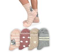 LEON D'ORO Chaussettes pour fille en coton 4/6 paires chaussettes pour fille en coton chaud chaussettes d'hiver fabriquées en Italie, ASS1 4 paires, 29-34