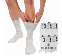 LEON D'ORO Chaussettes sanitaires pour homme chaud en coton, chaussettes courtes pour diabétiques 6 paires fabriquées en Italie, Blanc 6 paires, 43-44