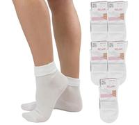 LEON D'ORO Chaussettes sans élastique pour femme, 100 % coton, chaussettes à revers légères, pour femme, fabriquées en Italie, 656 5 paires blanches, 38-41