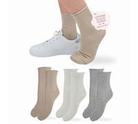 LEON D'ORO Chaussettes sans élastique pour femme, coton léger, chaussettes pour femme, fil d'Écosse, fabriquées en Italie, 520-3 Paire ASS Natural, 35-41