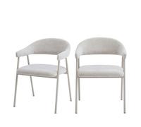 Leon - Lot de 2 fauteuils de table en tissu et métal - Beige