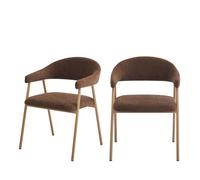 Leon - Lot de 2 fauteuils de table en tissu piètement effet bois clair - Marron