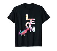 Leon - Nom de garçon cool avec des dinosaures pixel colorés T-Shirt