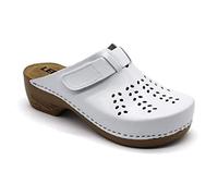 LEON PU161 Sabots Mules Chaussons Chaussures en Cuir Femme Dames, Blanc, EU 37