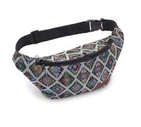 Leon Sac Banane 100% Coton, Belly Belt Moon Bag Bumbag Boho Hippie Tribal pour Homme et Femme, Gt Losange Coloré Beige Zigzak, Taille Unique, à Bandoulière