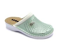 LEON V262 Sabots Mules Chaussons Chaussures en Cuir, Femme, Vert, EU 39