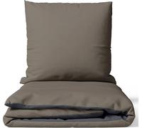Leonado Vicenti Parure de lit 2 pièces avec housse de couette 155 x 220 cm et taie d'oreiller 80 x 80 cm - Certifié Öko-Tex - Satin de coton marron - Pour lit confortable avec fermeture éclair