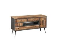 LEONARD - Meuble TV 1P 4T Acier et Bois Massif - Altobuy Gris